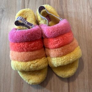 Ugg Fluff Yeah rainbow Slides women’s size 10